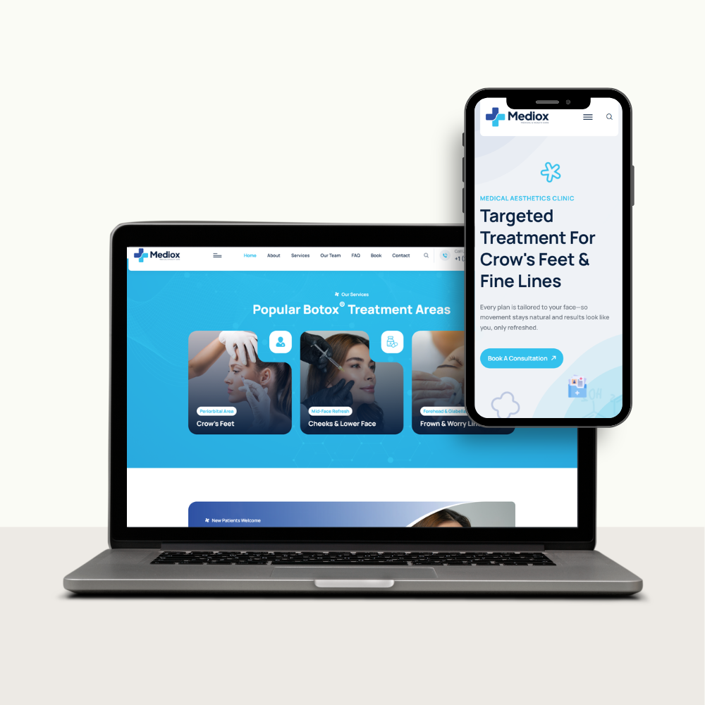 SkinCare ClinicMaster dermatology website mockup